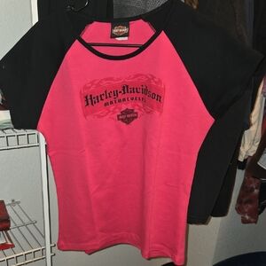 Harley-Davidson Womens Pink and Black Tee